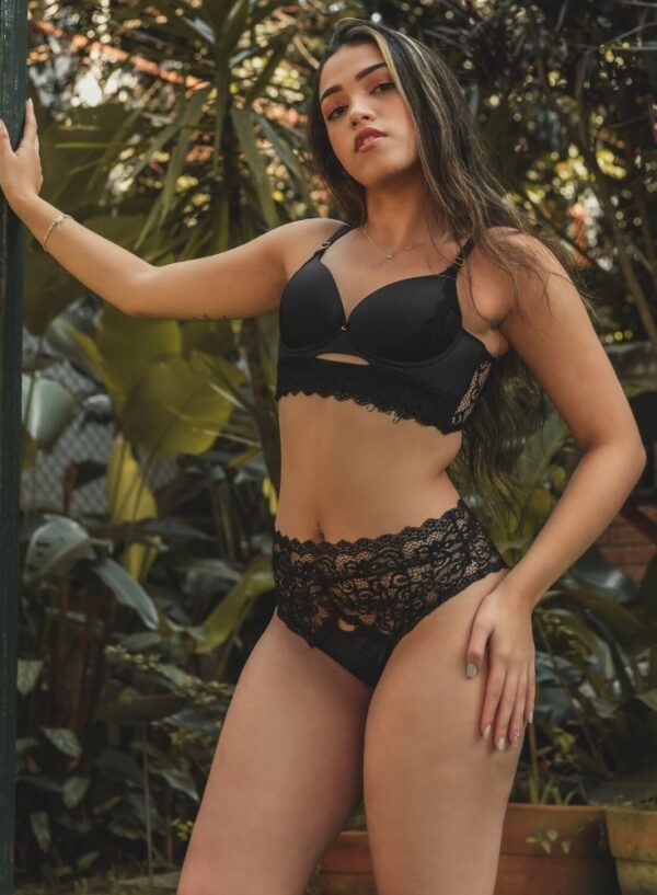 Conjunto lingerie Giovanna core preta da Evelyn Lingerie